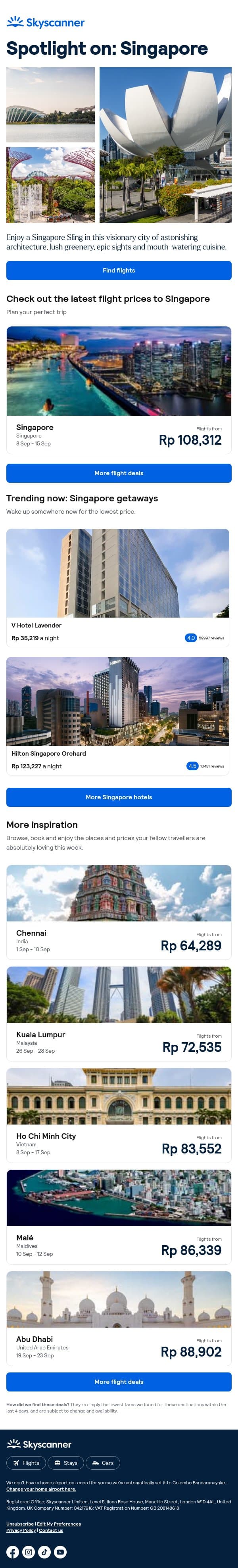 Spotlight on: Singapore email from Skyscanner screenshot