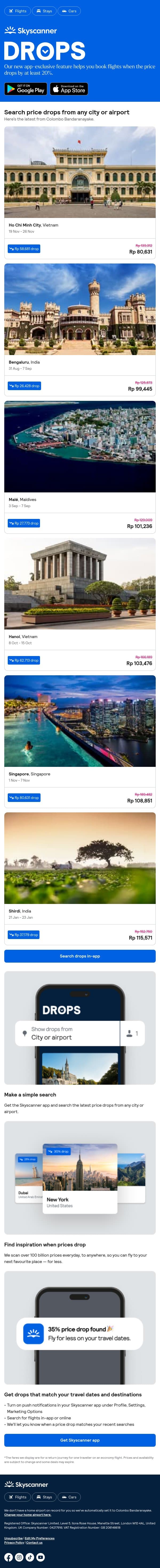 Your weekly price drops, from Rp 80,631 βοΈ π email from Skyscanner screenshot