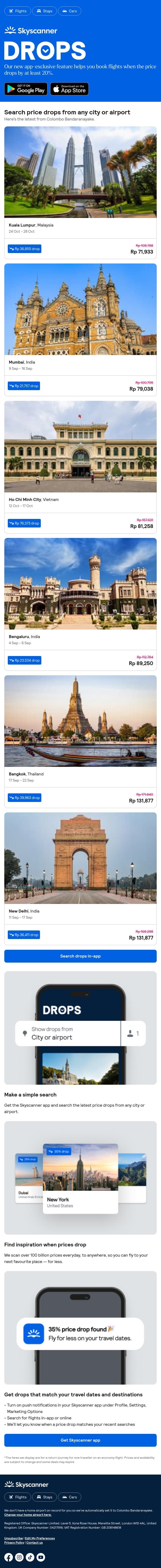 Your weekly price drops, from Rp 71,933 βοΈ π email from Skyscanner screenshot