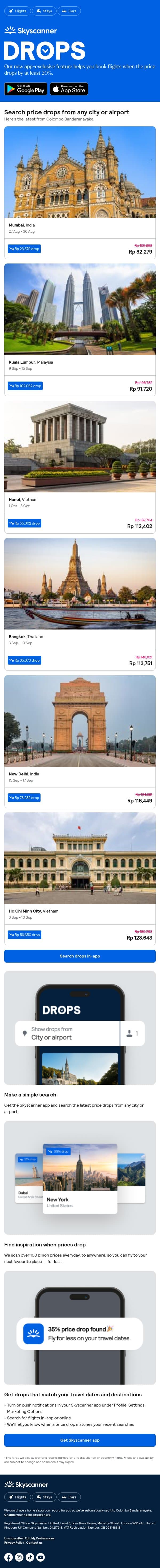 Your weekly price drops, from Rp 82,279 βοΈ π email from Skyscanner screenshot
