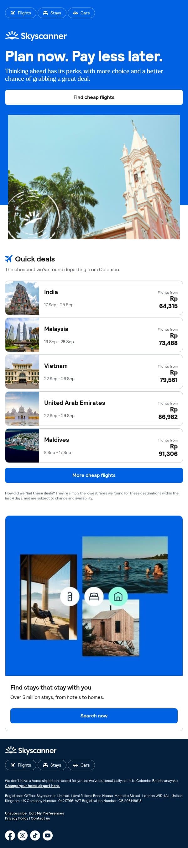 The early fare catches the eye email from Skyscanner screenshot