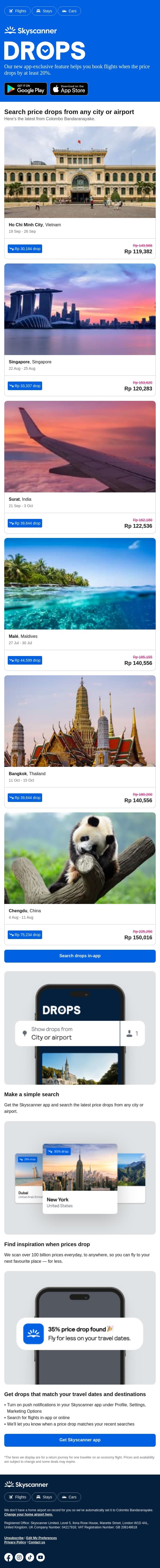 Your weekly price drops, from Rp 119,382 โ๏ธ ๐ email from Skyscanner screenshot