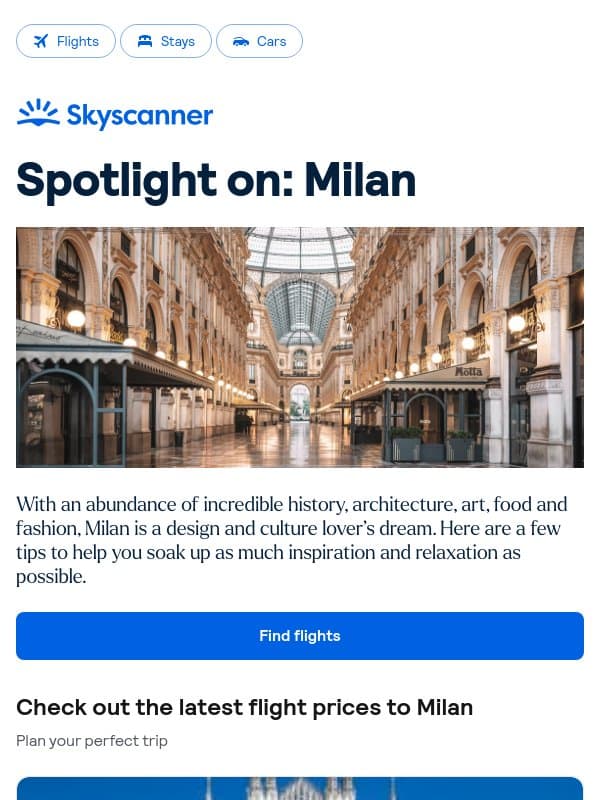 Spotlight on: Milan email from Skyscanner