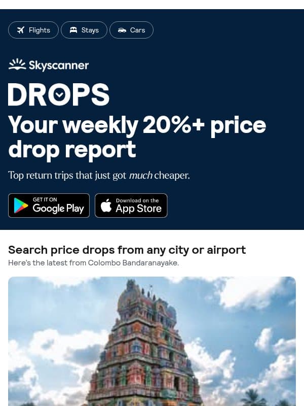 Your weekly price drops, from Rp 69,936 ✈️ 📉 email from Skyscanner