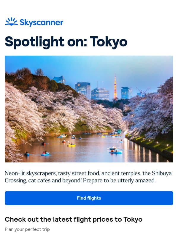 Destination Spotlight: traveller favourites email from Skyscanner
