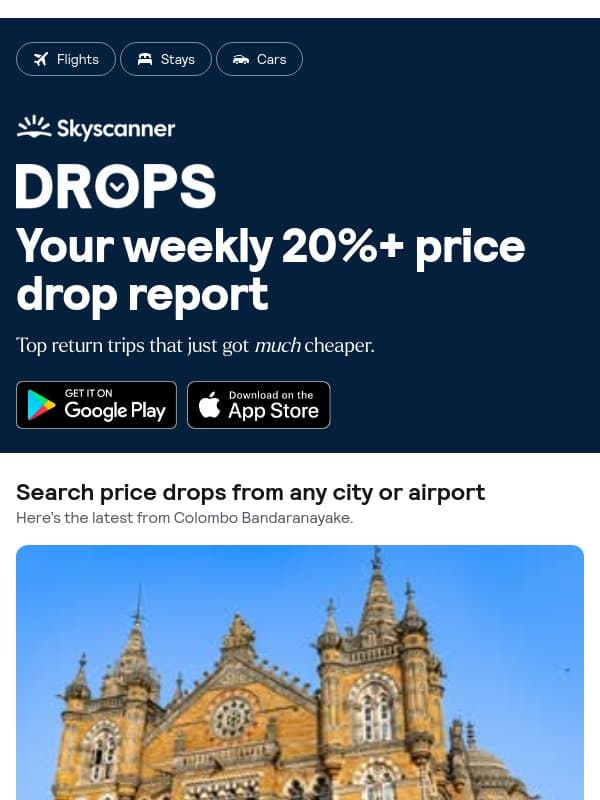 Your weekly price drops, from Rp 91,467 ✈️ 📉 email from Skyscanner