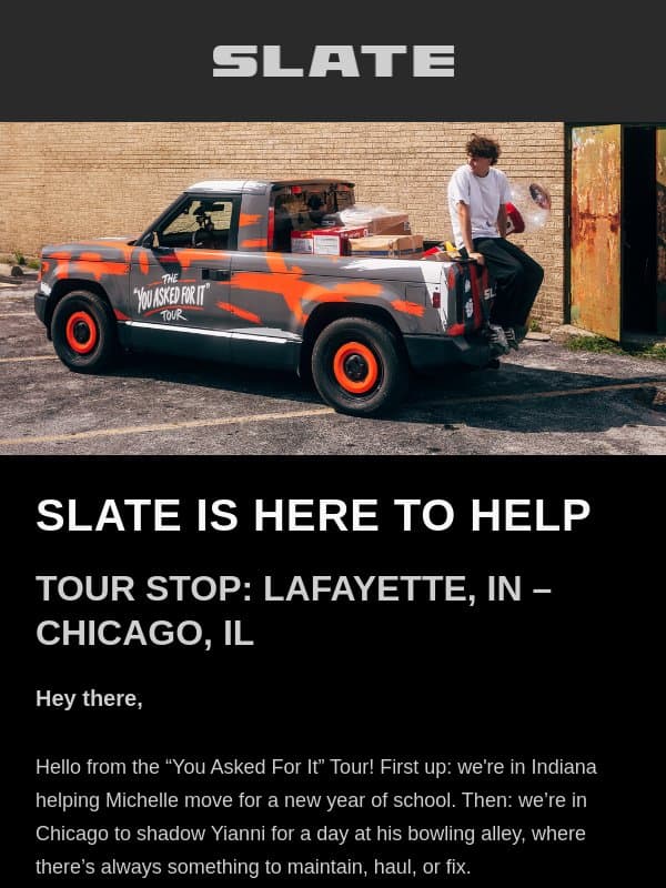 The Slate goes bowling! email from Slate Auto