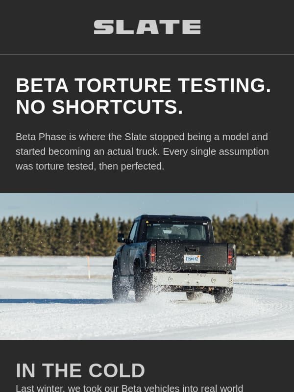 Beta testing is torture. email from Slate Auto