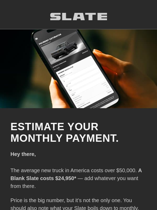 How much would a Slate payment be? email from Slate Auto