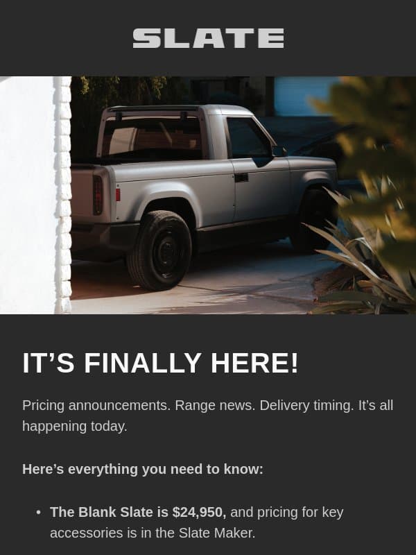 The Blank Slate is $24,950. email from Slate Auto