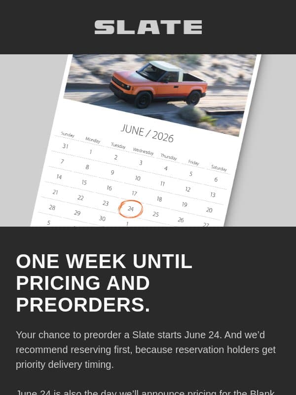 Slate reservations, going once...twice... email from Slate Auto