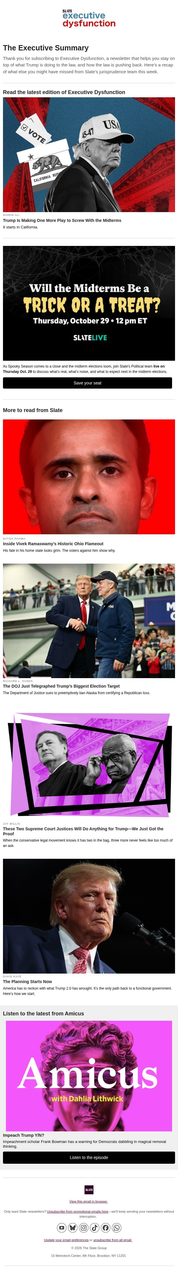 Your Executive Summary: Slate's legal coverage email from Slate screenshot