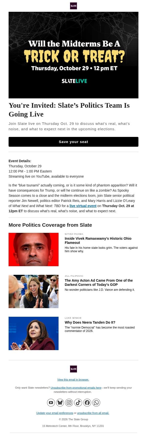 Join Slate live before the midterms email from Slate screenshot