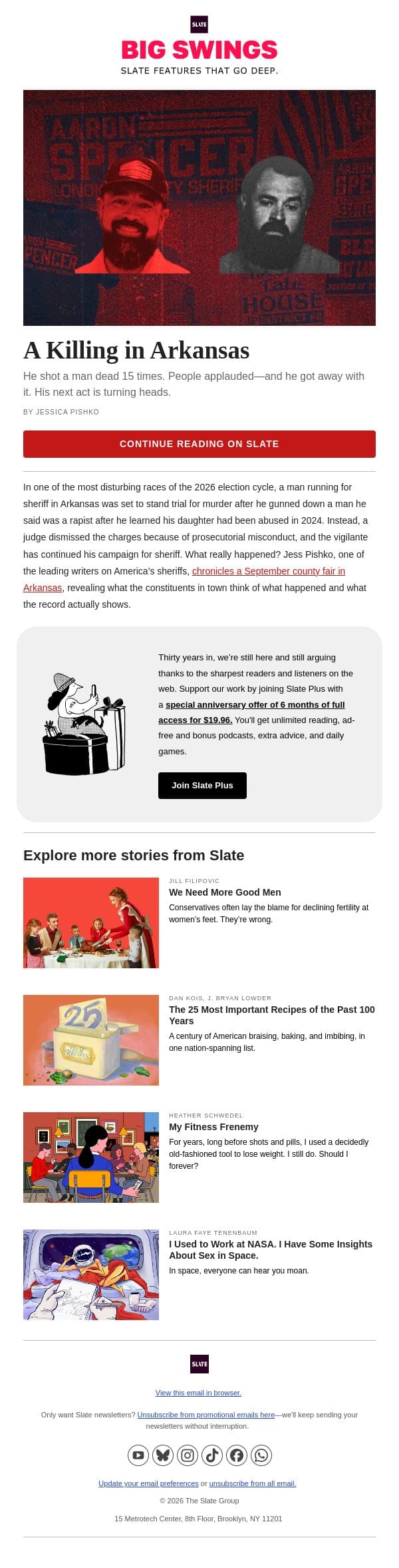 A killing in Arkansas email from Slate screenshot