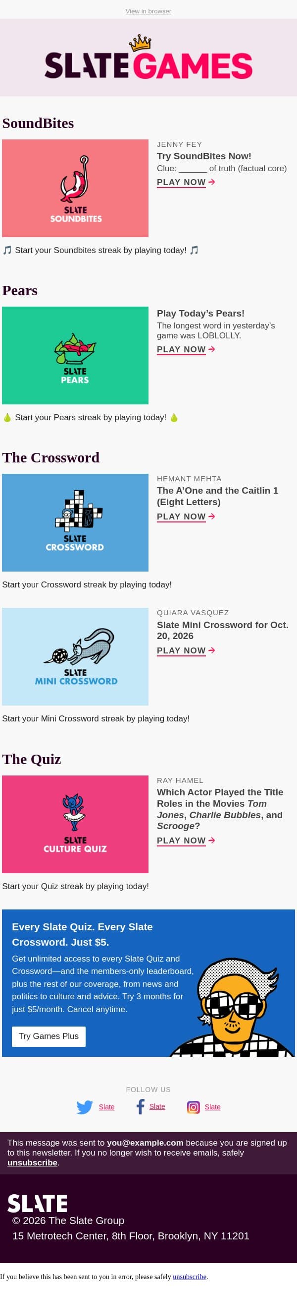 Which actor played the title roles in the movies Tom Jones, Charlie Bubbles, and Scrooge? email from Slate screenshot