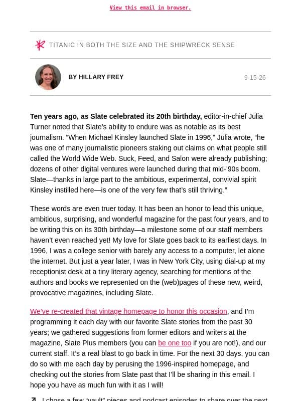 Celebrate Slate’s 30th birthday with me! email from Slate