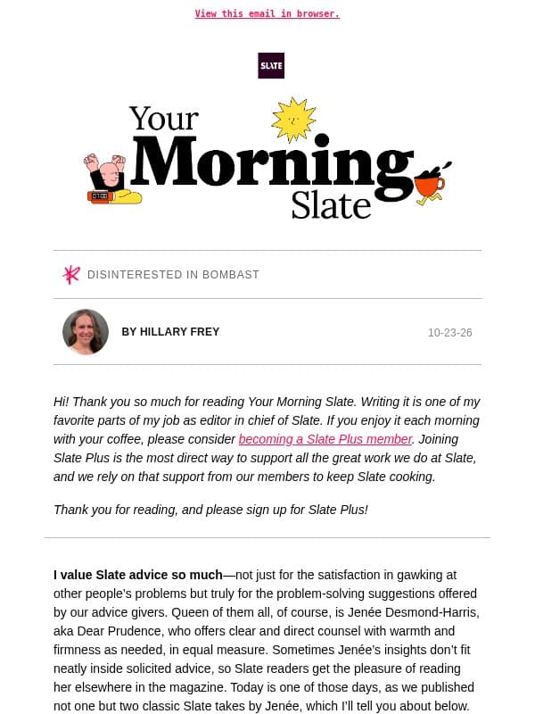 Can I sleep on your couch? email from Slate
