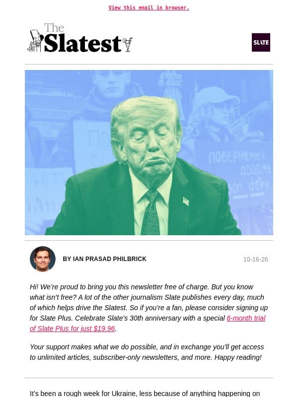 Trump sides with Putin, again email from Slate