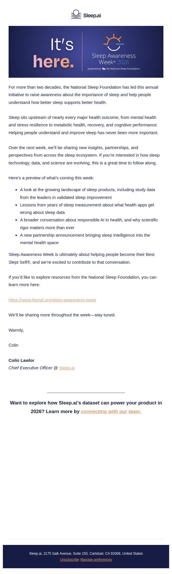 Sleep is finally getting its week email from SleepScore screenshot