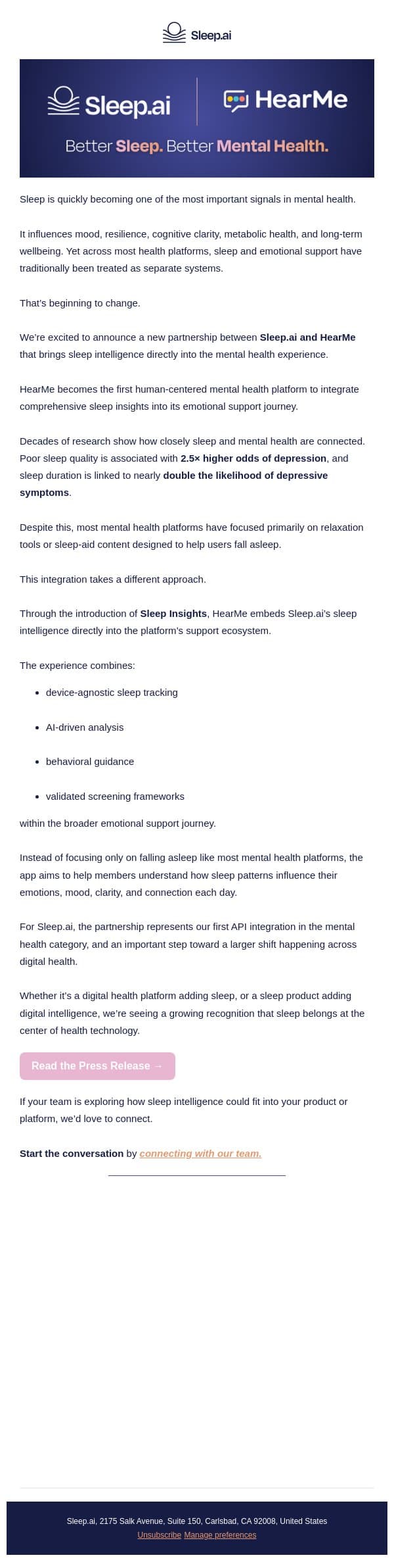 Why sleep is entering the mental health stack email from SleepScore screenshot