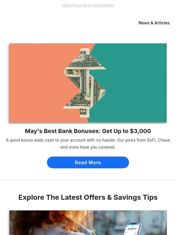 Earn up to $3,000 With May's Best Bank Bonuses email from Slickdeals