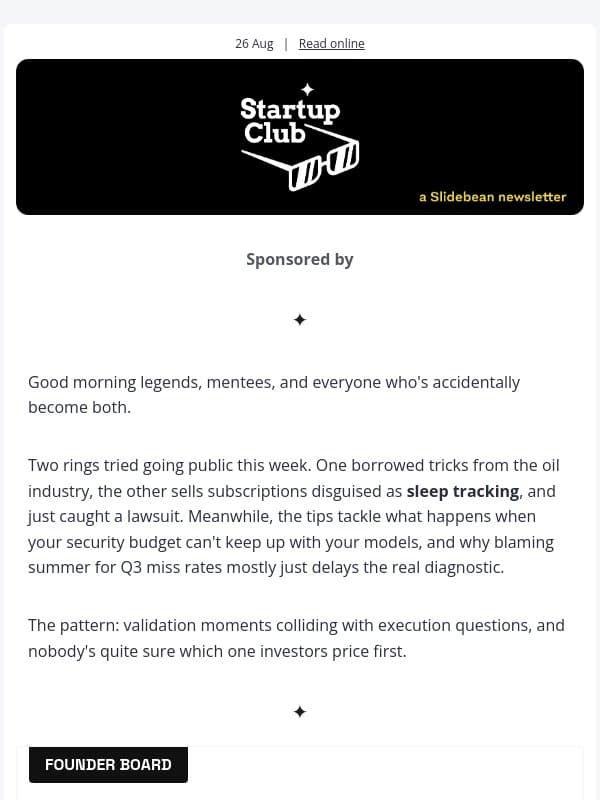 🕶️ Oura wants $16B. Got sued instead. email from Slidebean