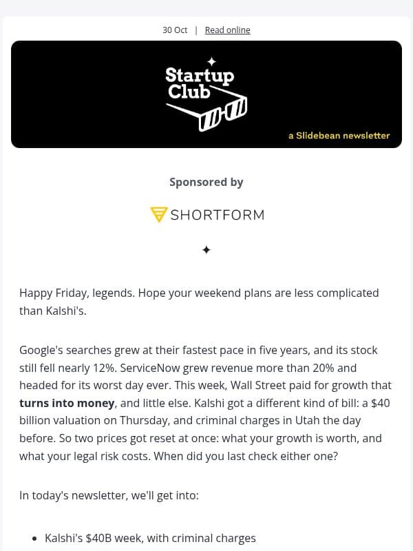 🕶️ Utah just charged Kalshi's founders email from Slidebean