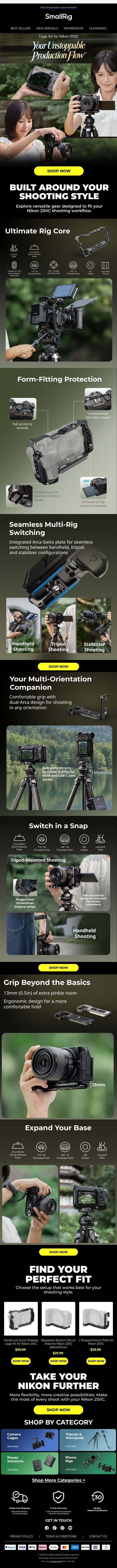 📸 Meet the New Nikon Z5IIc Cage: Full Protection, More Rigging Options email from SmallRig screenshot