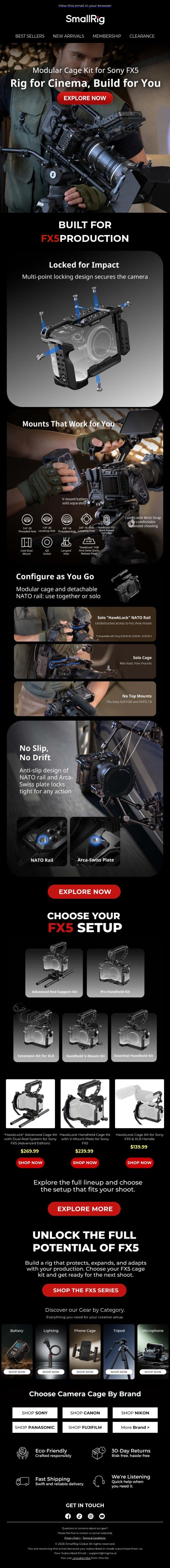 🎥 Introducing the New Modular Cage Kit for Sony FX5. email from SmallRig screenshot