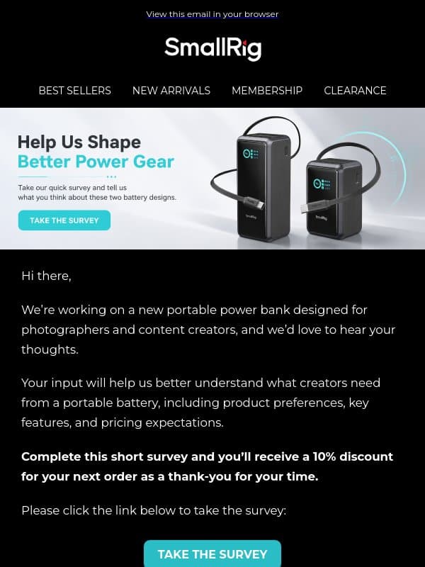 🔋 Quick Survey: Share Your Thoughts on Our New Power Bank. email from SmallRig