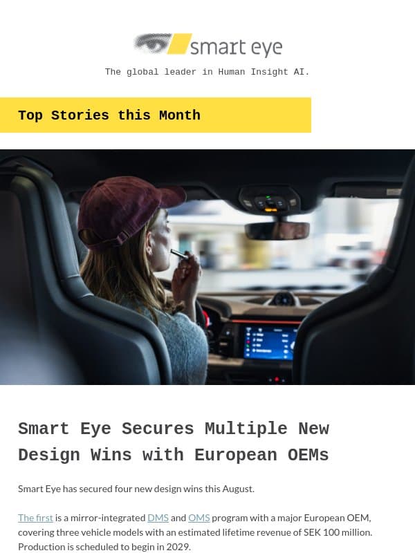 Q2 results are in — plus new design wins, expanding interior sensing, and InCabin Europe email from Smart Eye