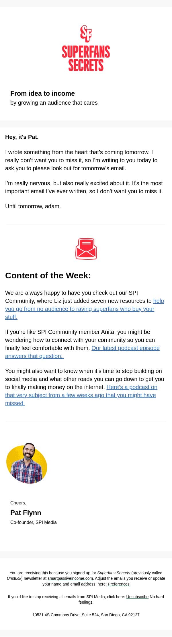 tomorrow email from Smart Passive Income screenshot