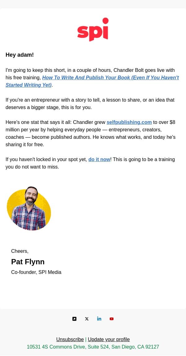 it's today.... email from Smart Passive Income screenshot