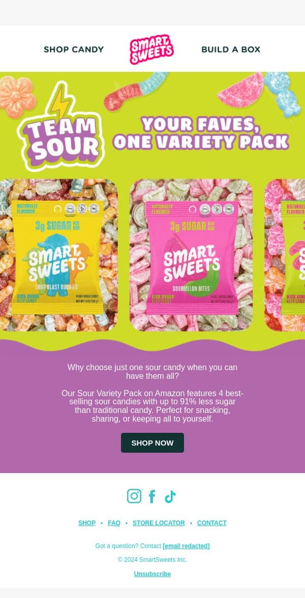 Next-level sour snack pack ⚡️ email from SmartSweets screenshot