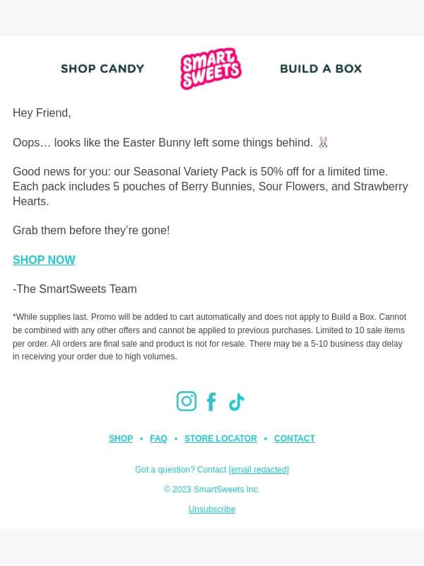 A little something sweet (on sale) email from SmartSweets screenshot