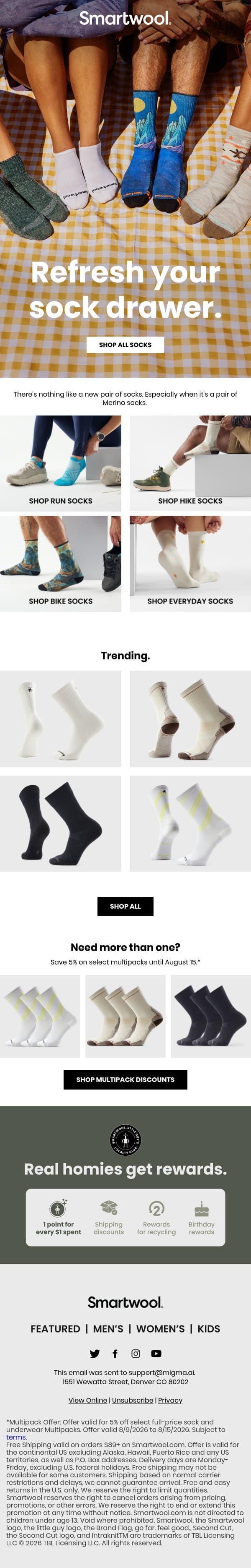 Miss the feeling of new socks? email from Smartwool screenshot