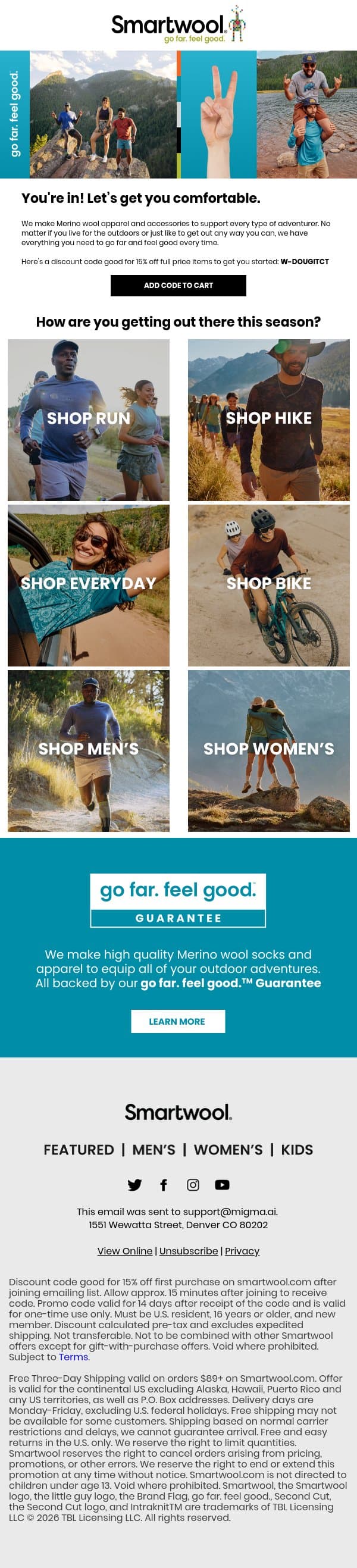 Pssst! Your coupon code is here email from Smartwool screenshot