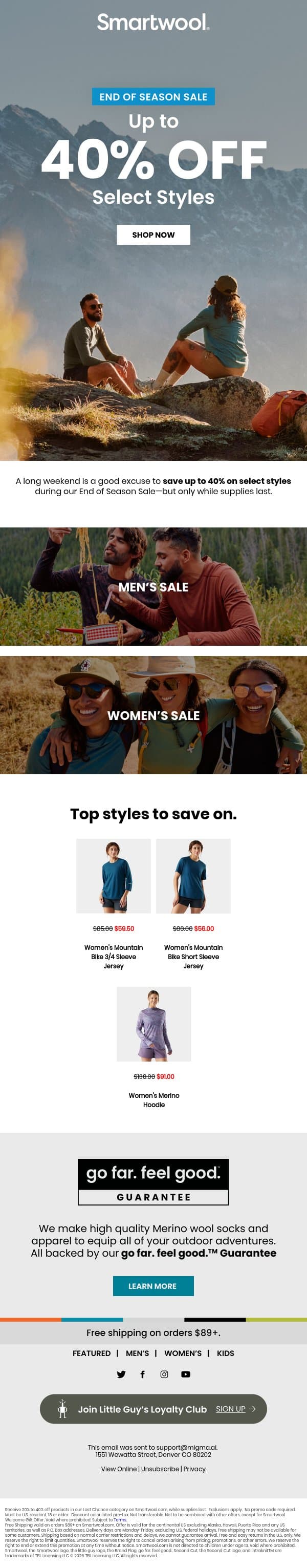 Long weekend. Limited quantities. email from Smartwool screenshot