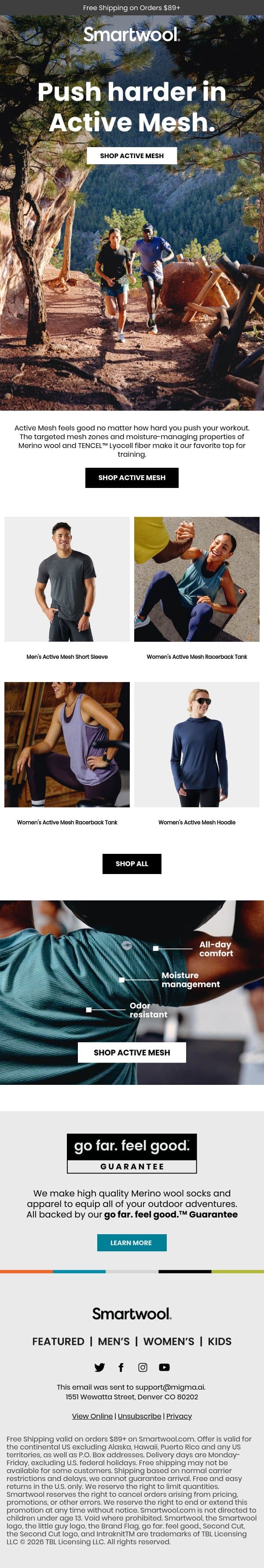 A cooler training sesh starts with Active Mesh email from Smartwool screenshot