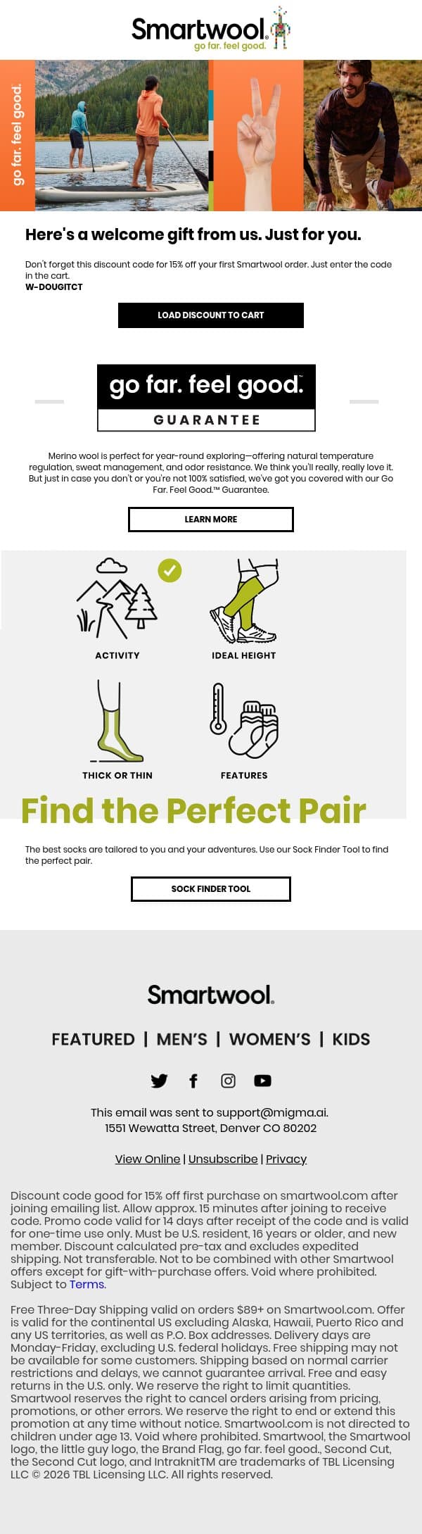 Use your 15% off code before it expires. email from Smartwool screenshot