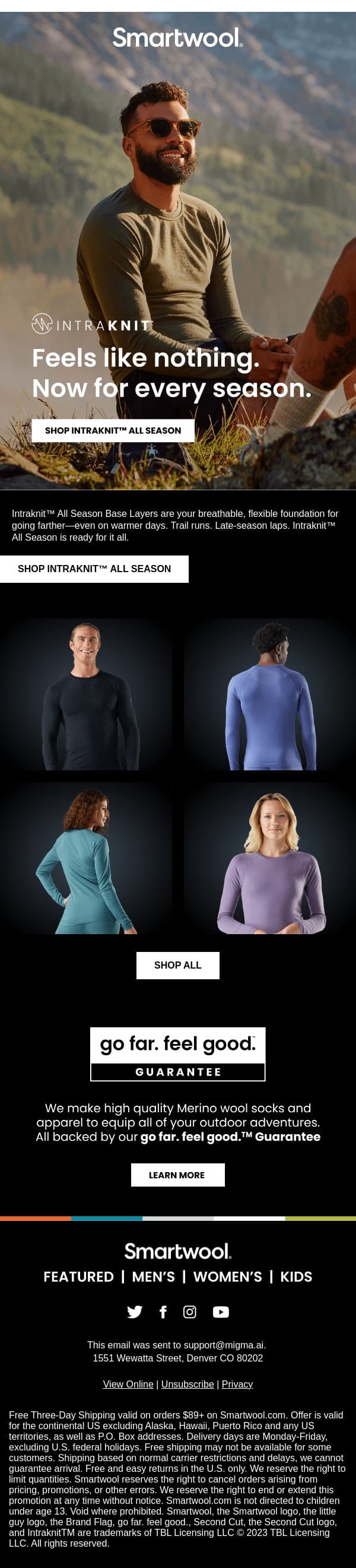 Elite layering. All year long. email from Smartwool screenshot
