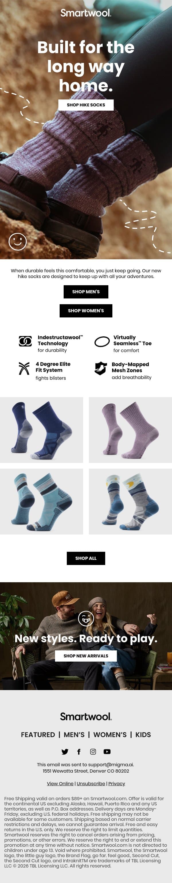New hike socks, ready to hit the trails email from Smartwool screenshot