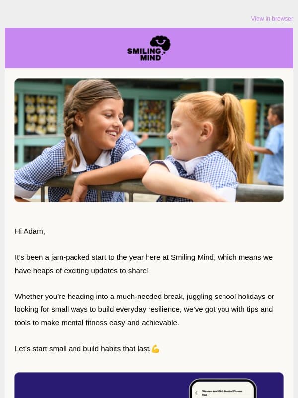 Build confidence, enhance focus, and nourish your wellbeing email from Smiling Mind
