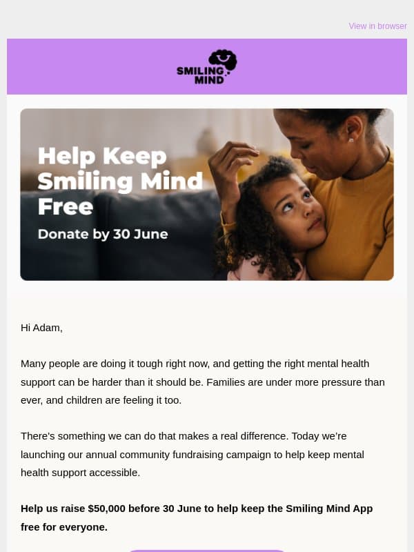 What if we stopped waiting for children to become unwell, and instead taught them the skills to thrive early? email from Smiling Mind