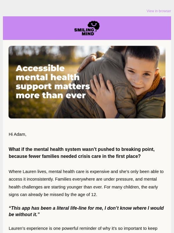 A message from a parent - and thank you for keeping this free email from Smiling Mind