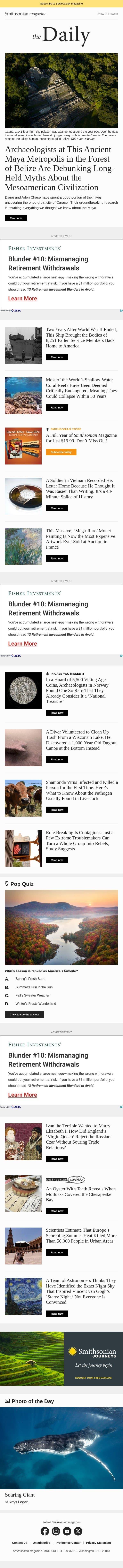 Archaeologists at This Ancient Metropolis in Belize Are Debunking Everything We Thought About the Maya, This Liberty Ship Brought the Bodies of Fallen Service Members Home After WWII and More email from Smithsonian Magazine screenshot
