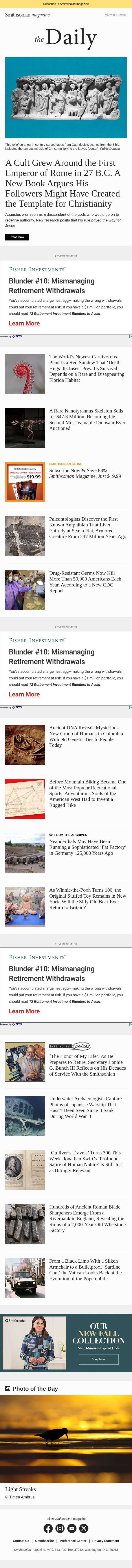This Roman Cult From 27 B.C. Could Have Been the Template for Christianity, a Rare Nanotyrannus Skeleton Sells for $47.3 Million and More email from Smithsonian Magazine screenshot