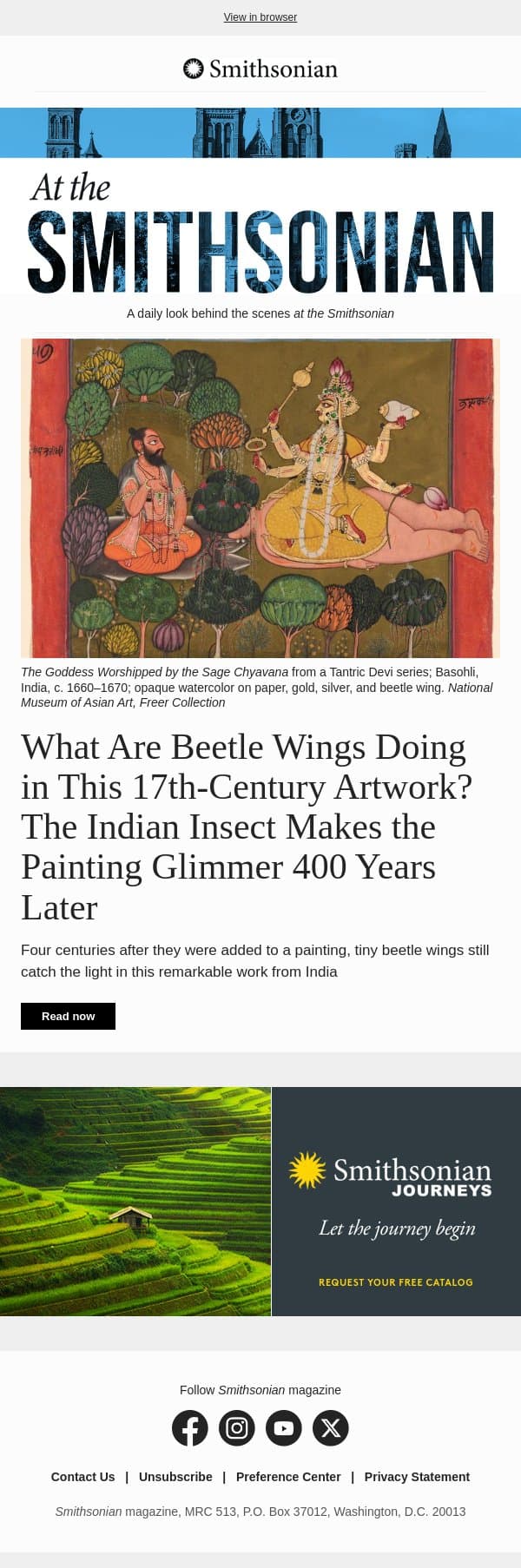 Today at the Smithsonian: What Are Beetle Wings Doing in This 17th-Century Artwork? email from Smithsonian Magazine screenshot