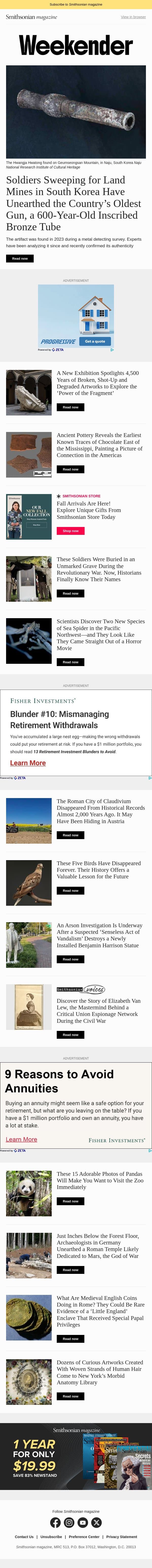 Soldiers Sweeping for Land Mines Unearth South Korea's Oldest Gun, What Were These Medieval English Coins Doing in Rome?, and More email from Smithsonian Magazine screenshot