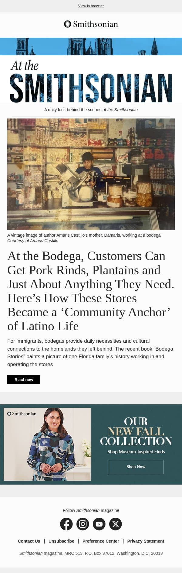 Today at the Smithsonian: How Bodegas Became a ‘Community Anchor’ of Latino Life email from Smithsonian Magazine screenshot